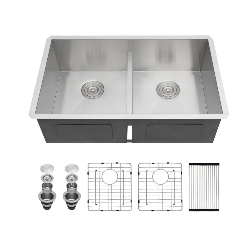 Low Divide Undermount Stainless Steel Kitchen Sink 20 mm Corners - Image 2